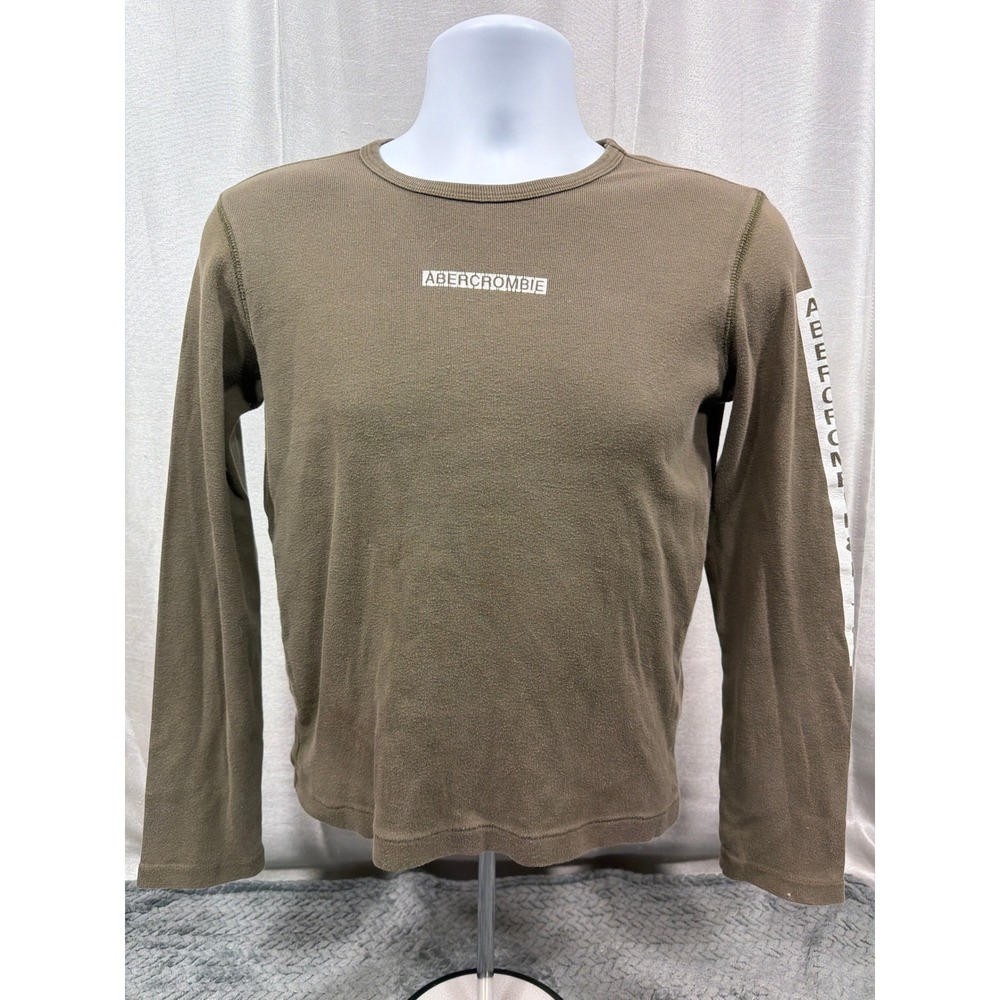 Abercrombie & Fitch Y2K Mens Medium Long Sleeve Graphic Tee Olive Green Cotton